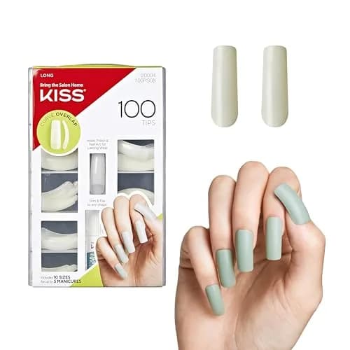 KISS 100 Tips Curve Overlap Style False Press On Nail Kit - Long Length | 100 Count (Pack of 1) thumbnail 1