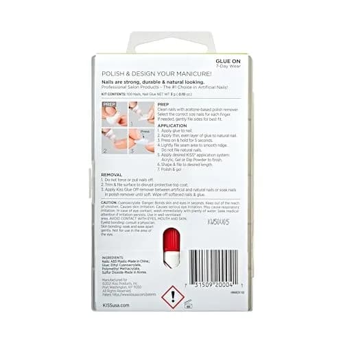 KISS 100 Tips Curve Overlap Style False Press On Nail Kit - Long Length | 100 Count (Pack of 1) thumbnail 3