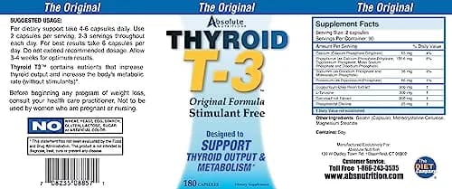 Absolute Nutrition Thyroid T-3 Support Capsules 180 | Supports Healthy Thyroid Function thumbnail 2