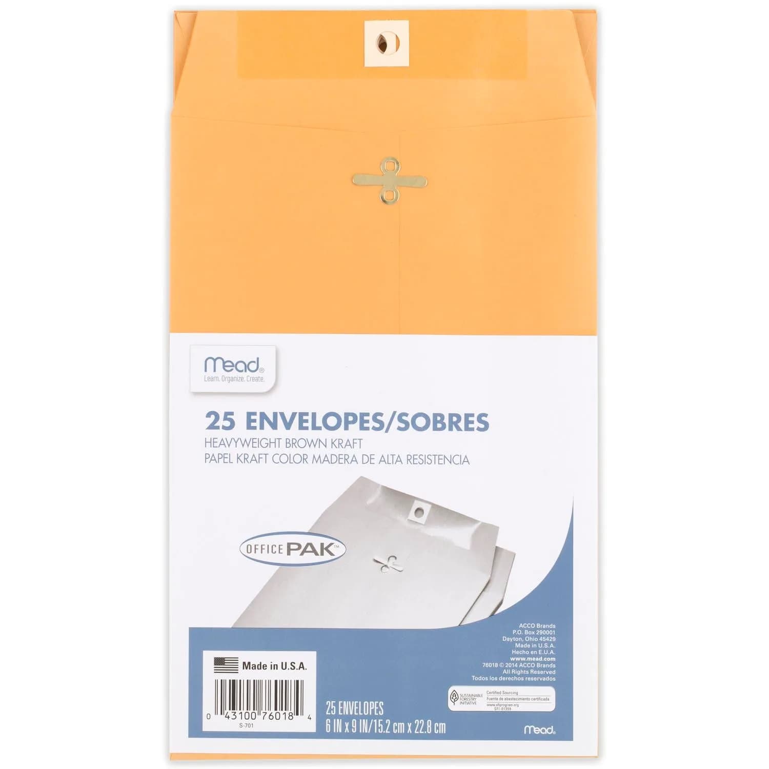 Mead 9" x 12" Clasp Envelopes | Brown Kraft Paper, 240 Count Bulk Pack — 6" x 9"