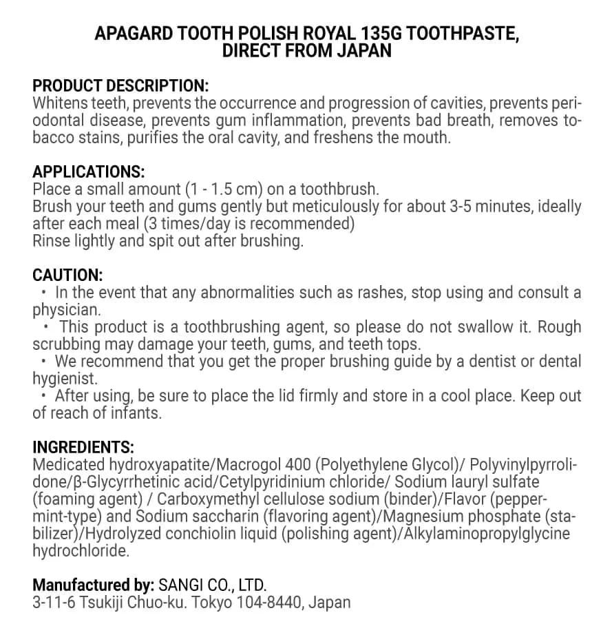 APAGARD Tooth Polish Royal Toothpaste 135g (4.8 oz) | Medicated Oral Care for Superior Cleaning thumbnail 2