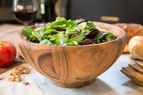 Ironwood Gourmet Acacia Wood Salad Bowl, Large 30.48cm (12") x 13.97cm (5.5") Salinas Fruit & Salad Bowl | Handcrafted Natural Wood Centerpiece thumbnail 4