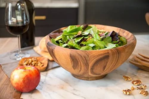 Ironwood Gourmet Acacia Wood Salad Bowl, Large 30.48cm (12") x 13.97cm (5.5") Salinas Fruit & Salad Bowl | Handcrafted Natural Wood Centerpiece thumbnail 6