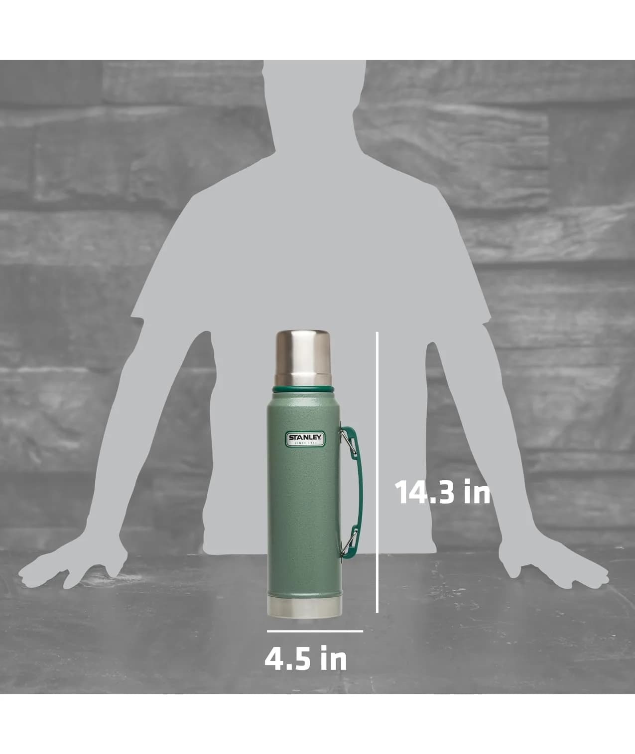 Stanley Heritage Classic Vacuum Bottle 1.1 qt Hammertone Green | Leakproof Lid, Built-in Cup - view 3