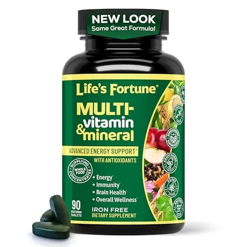 Life's Fortune Whole Food Multivitamin & Mineral Supplement for Men & Women – Energy Support Vitamins for Immune, Brain & Metabolism Support – Iron Free, 90 Vegetarian Tablets thumbnail 1