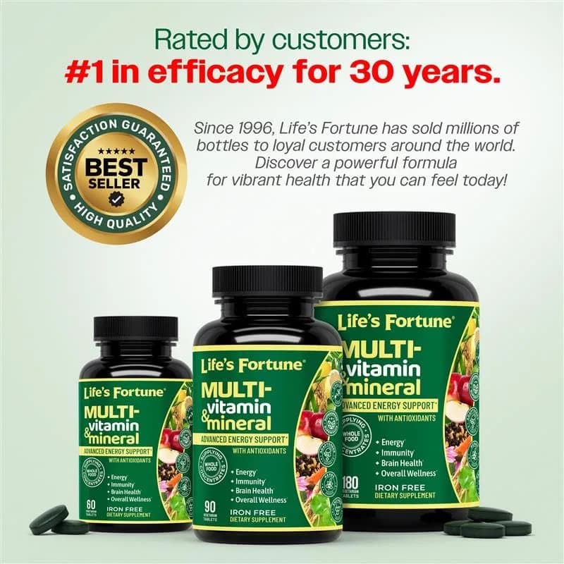 Life's Fortune Whole Food Multivitamin & Mineral Supplement for Men & Women – Energy Support Vitamins for Immune, Brain & Metabolism Support – Iron Free, 90 Vegetarian Tablets thumbnail 11