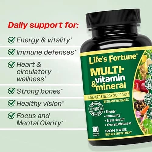Life's Fortune Whole Food Multivitamin & Mineral Supplement for Men & Women – Energy Support Vitamins for Immune, Brain & Metabolism Support – Iron Free, 180 Vegetarian Tablets | Supports Daily Wellness & Vitality thumbnail 3