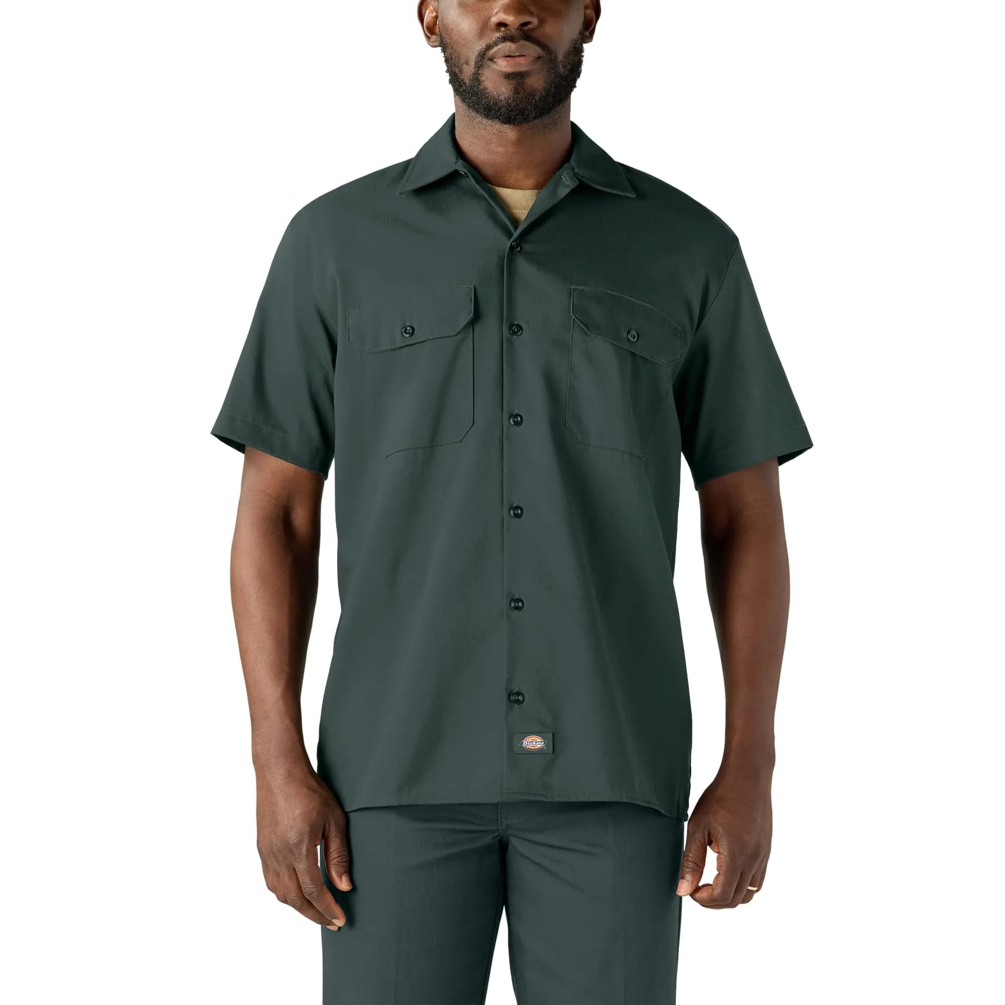 Dickies Men's Short-Sleeve Work Shirt, Hunter Green, Small | Moisture-Wicking Cotton-Poly Blend
