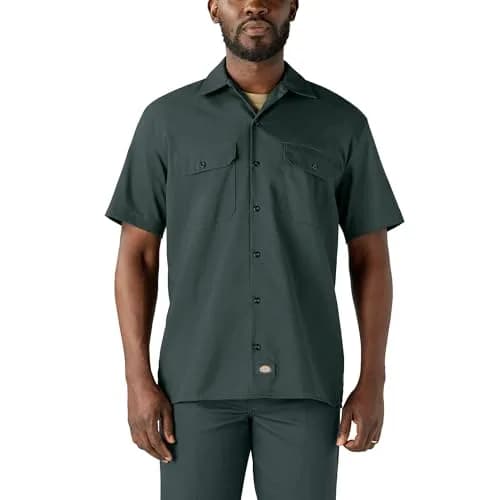 Dickies Men's Short-Sleeve Work Shirt, Hunter Green, Small | Moisture-Wicking Cotton-Poly Blend thumbnail 1