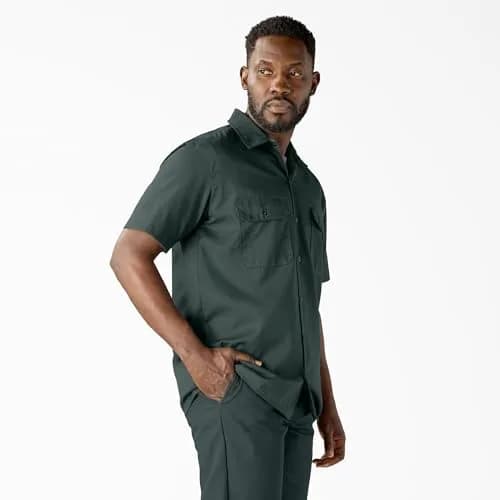Dickies Men's Short-Sleeve Work Shirt, Hunter Green, Small | Moisture-Wicking Cotton-Poly Blend thumbnail 4