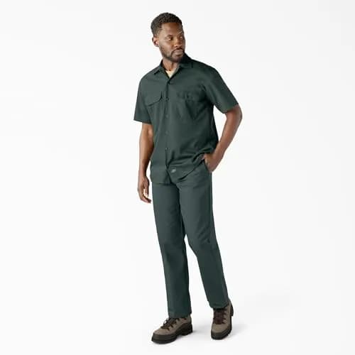 Dickies Men's Short-Sleeve Work Shirt, Hunter Green, Small | Moisture-Wicking Cotton-Poly Blend thumbnail 5