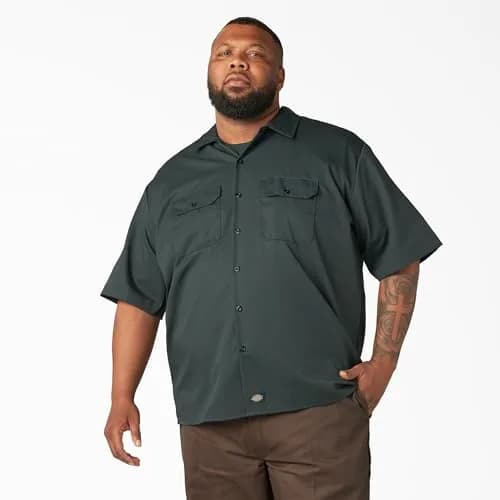 Dickies Men's Short-Sleeve Work Shirt, Hunter Green, Small | Moisture-Wicking Cotton-Poly Blend thumbnail 7