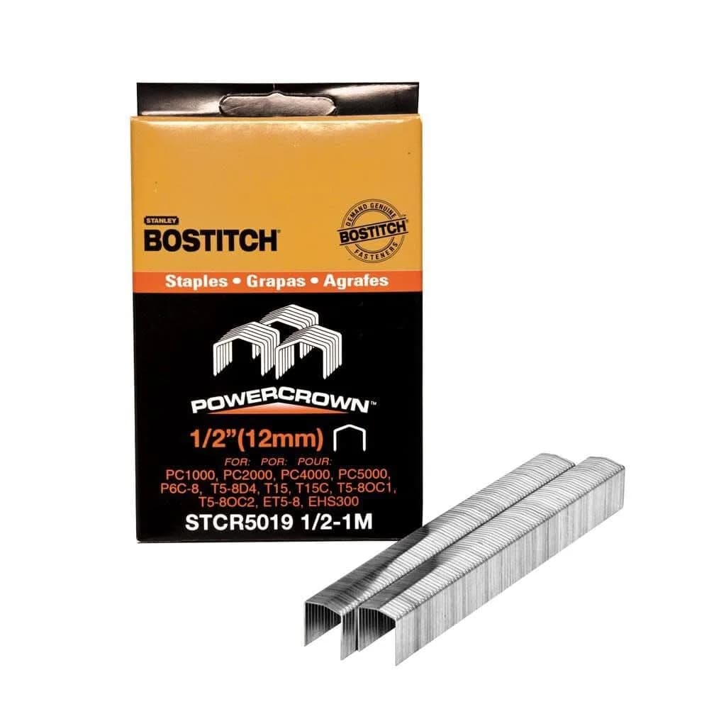 Bostitch 7/16 in. PowerCrown Staples 1/2 in. Leg (1000-ct) | Heavy-Duty Collated Fasteners for Pneumatic Tools