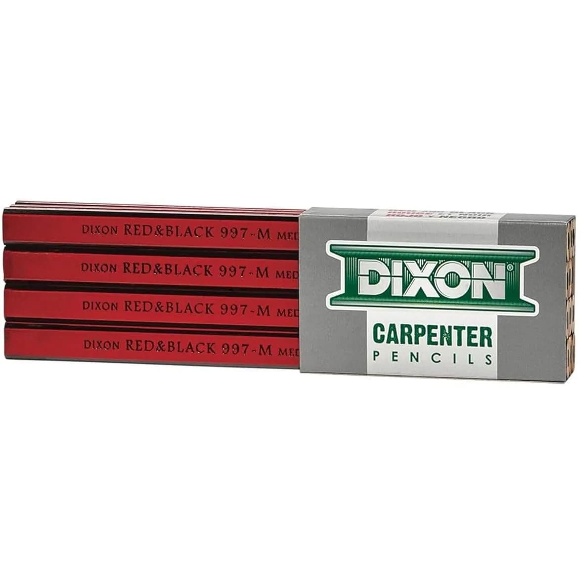 Dixon Woodcase Flat Carpenter's Pencil Medium Red Dozen | Long-Lasting, Smooth Black Marking (70-120 chars) — Black