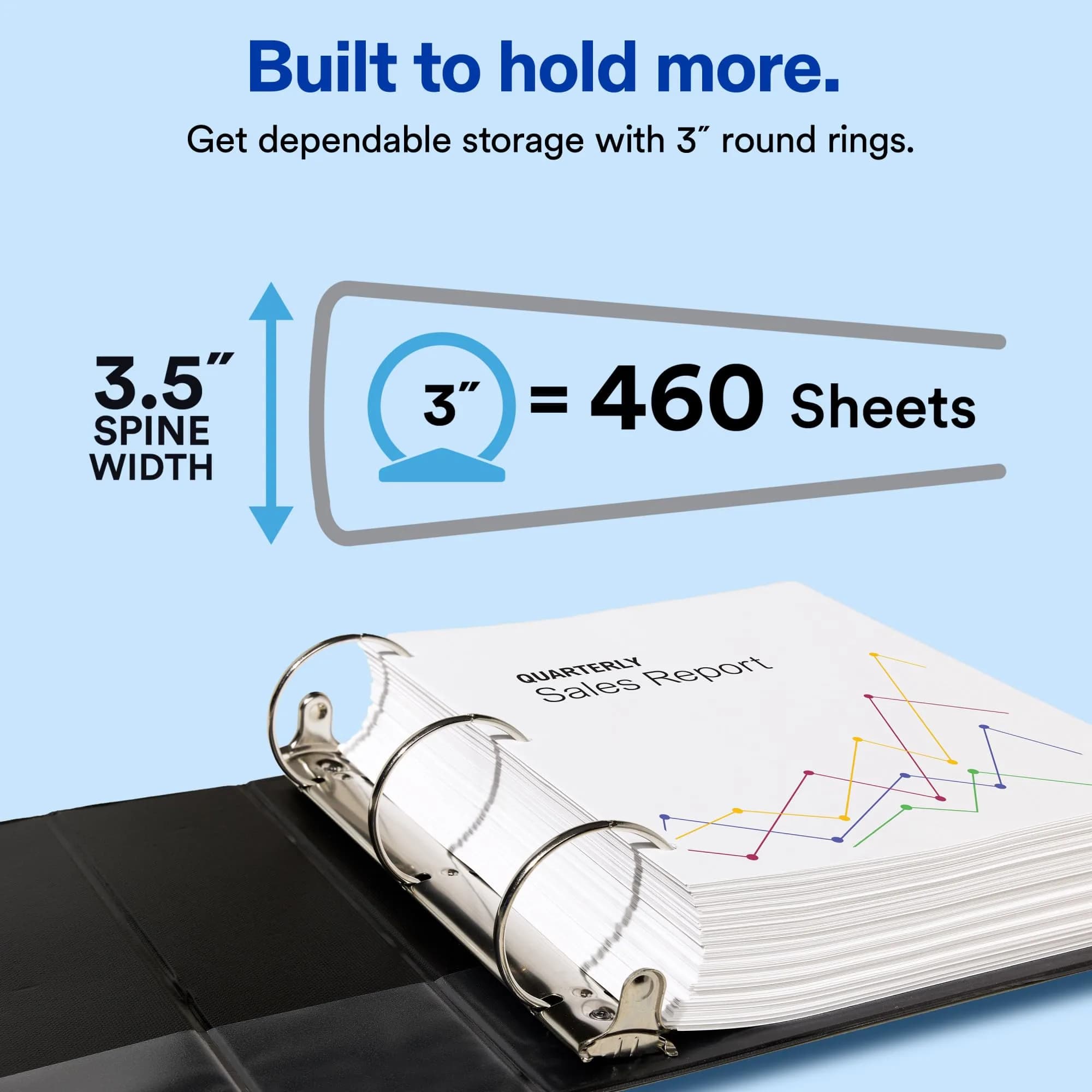 Avery Standard View 3 Ring Binder, 3" Round Rings, 460-Sheet Capacity, 3.5 Inch Wide Spine, Black | Value Pack Storage Binder - view 2