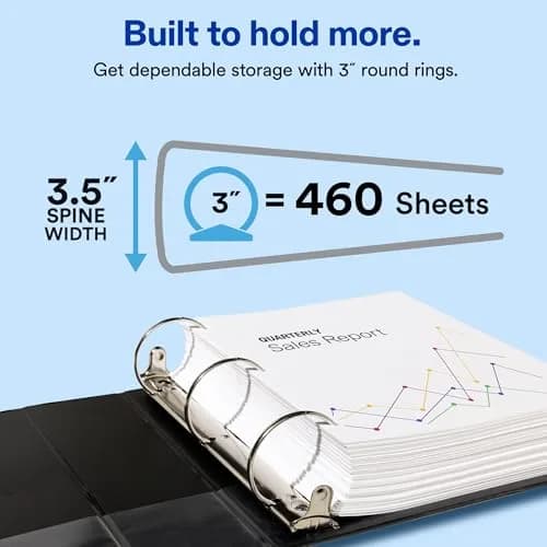 Avery Standard View 3 Ring Binder, 3" Round Rings, 460-Sheet Capacity, 3.5 Inch Wide Spine, Black | Value Pack Storage Binder thumbnail 2