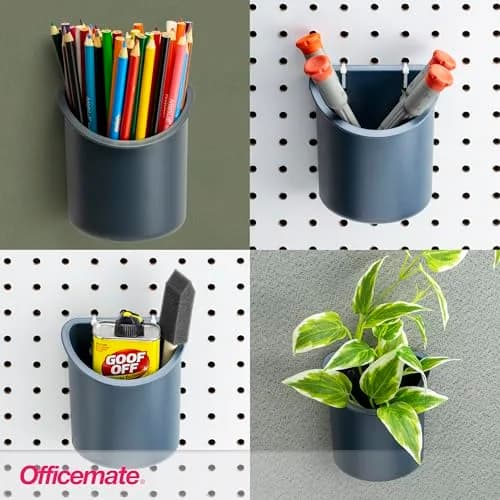 Officemate Wall-Mount Pencil Cup Gray | Space-Saving Desk Organizer for Office & School Supplies thumbnail 2
