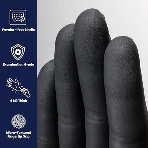 Adenna Night Angel Black Nitrile Exam Gloves 4 mil X-Large | Powder-Free, Textured Grip, Medical-Grade thumbnail 2