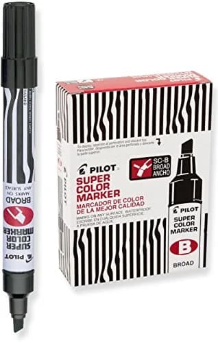 PILOT Super Color Jumbo Refillable Permanent Markers Black 12-Pack | Broad Chisel Tip, Waterproof, Fast-Drying thumbnail 1