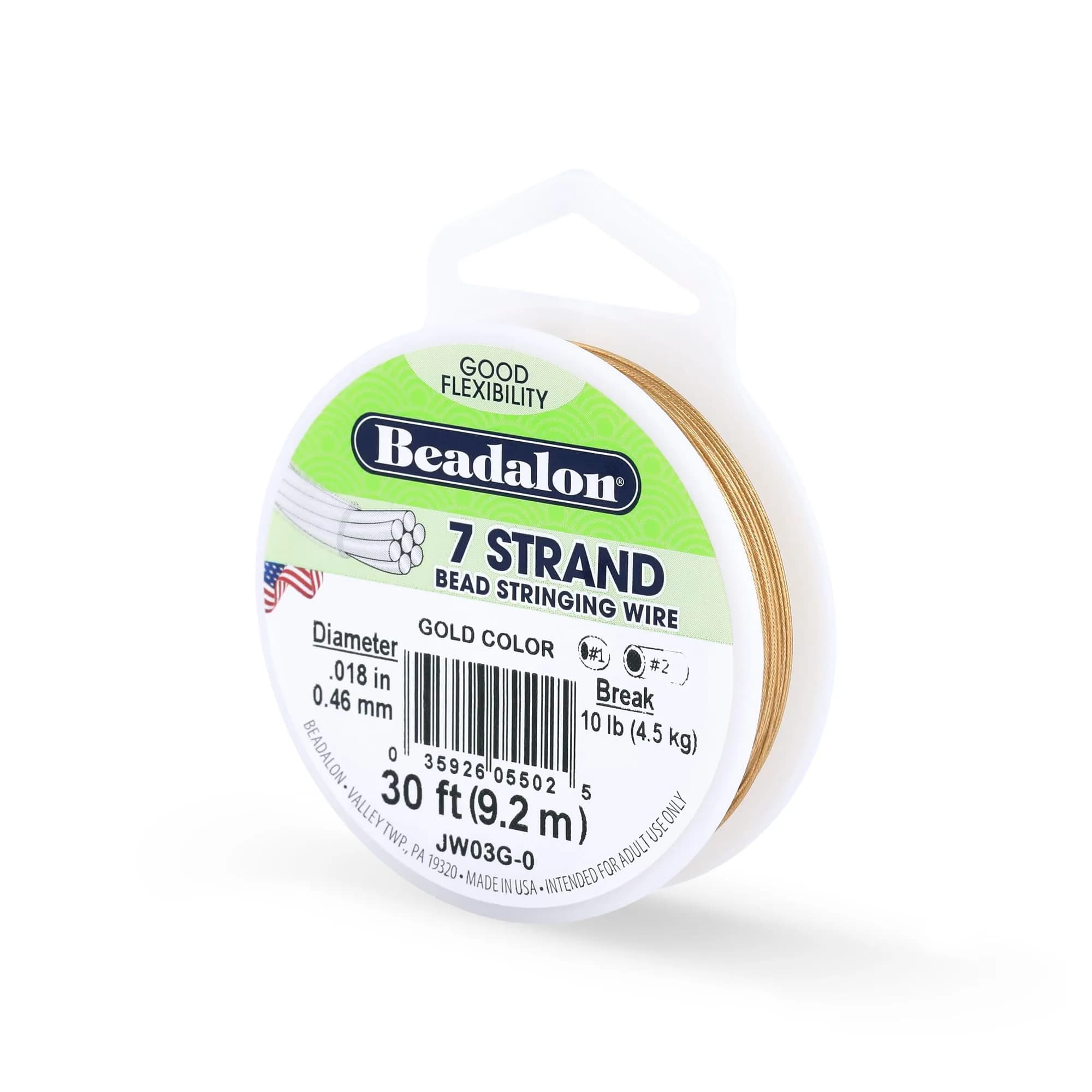 Beadalon 7-Strand Stainless Steel Beading Wire, 0.38 mm (0.015 in) - White | Durable & Flexible for Jewelry Making — Gold
