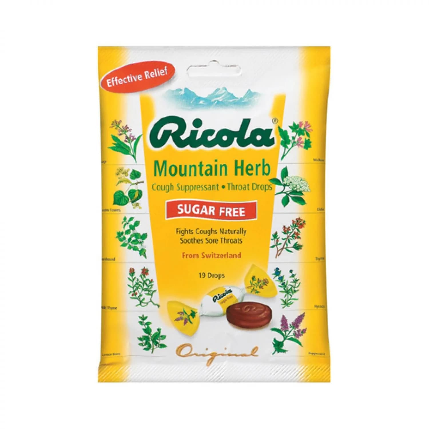 Ricola Mountain Herb Sugar Free Cough Drops | Menthol Relief for Sore Throat (19 Drops) — Drops