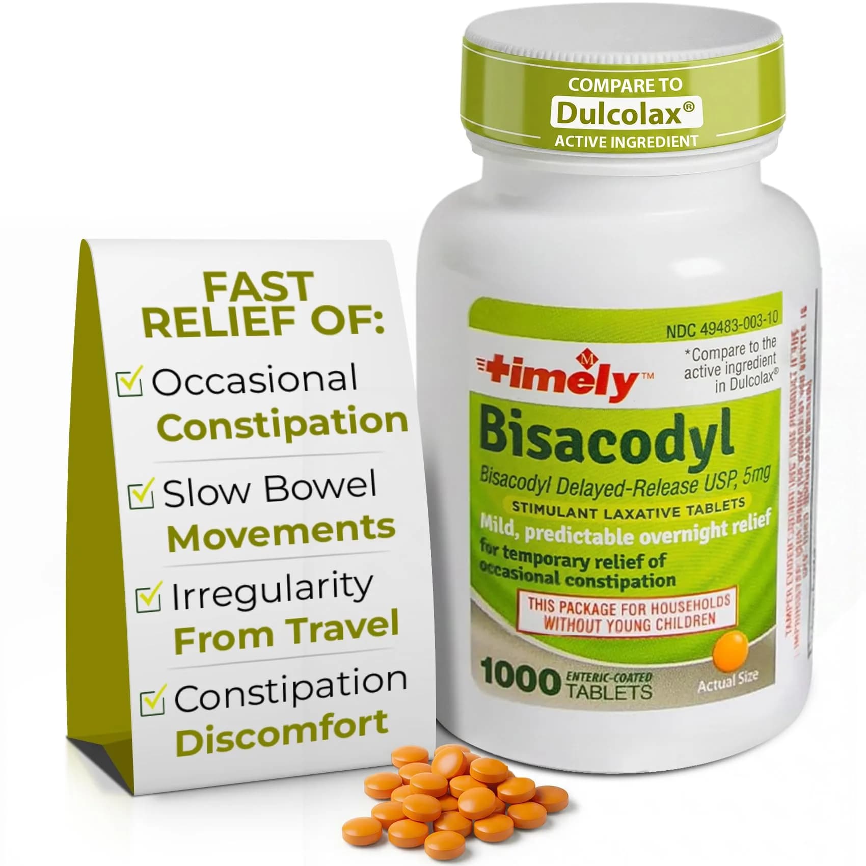 TIME-CAP LABS, INC. Timely Laxative Bisacodyl 5mg Tablets | Overnight Constipation Relief for Adults (1000 Tablets) — Tablet