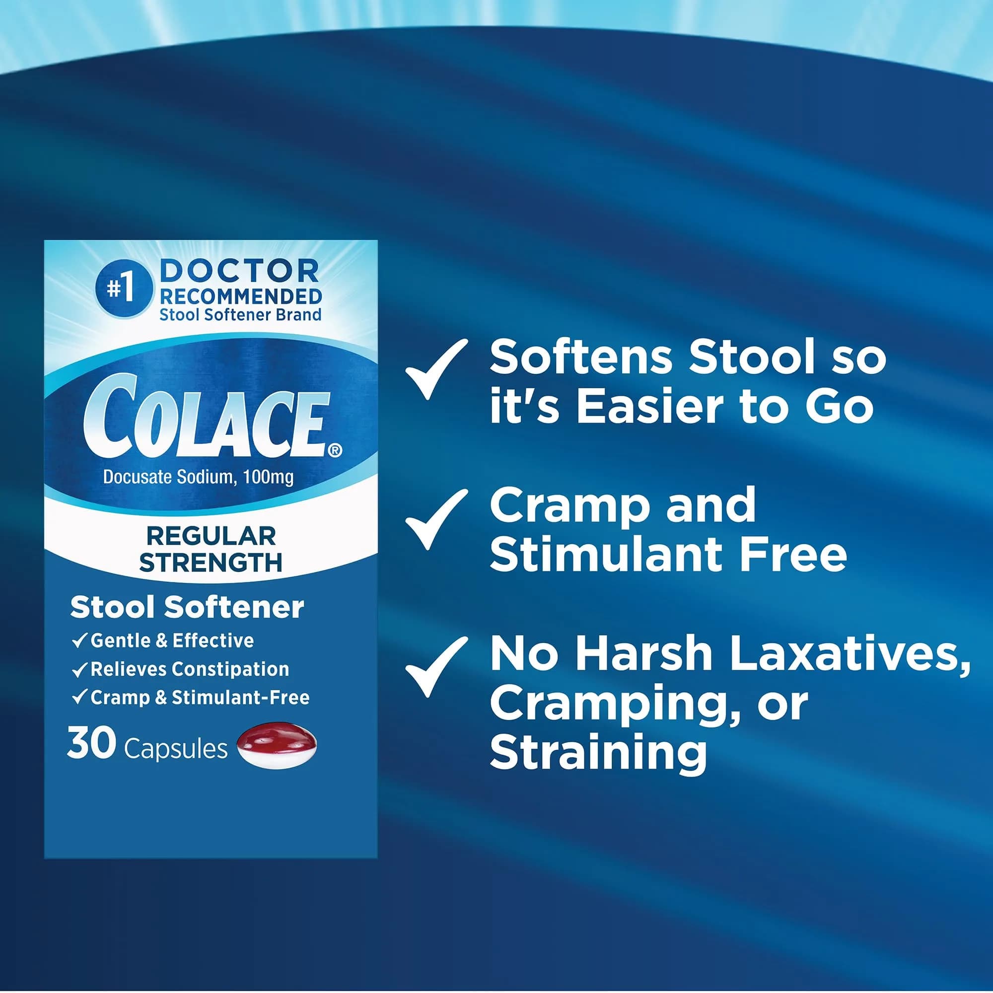 Colace Stool Softener Capsules 100 mg (30 Count) | Gentle Constipation Relief - view 5