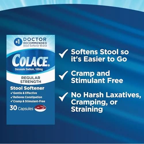 Colace Stool Softener Capsules 100 mg (30 Count) | Gentle Constipation Relief thumbnail 5