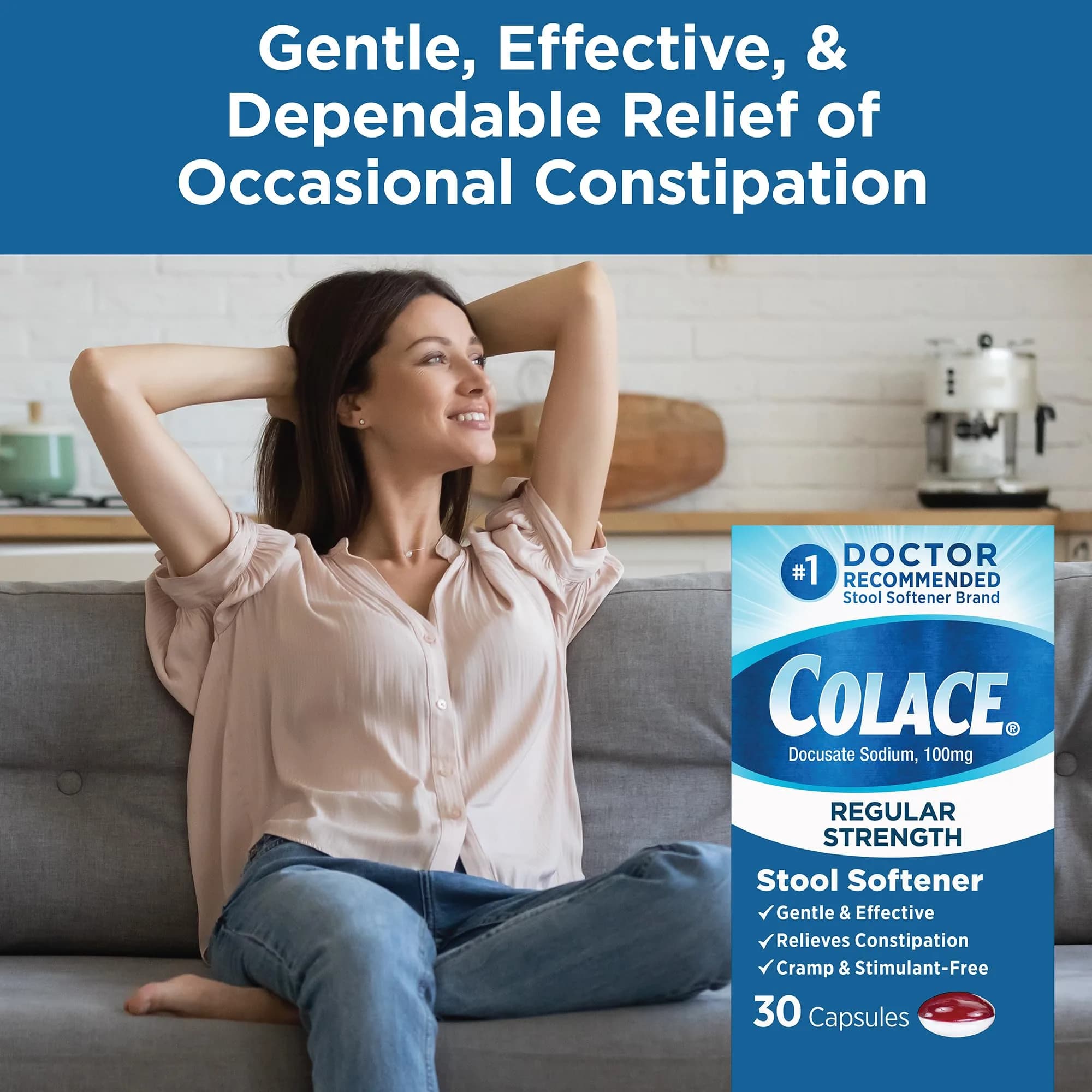 Colace Stool Softener Capsules 100 mg (30 Count) | Gentle Constipation Relief - view 3