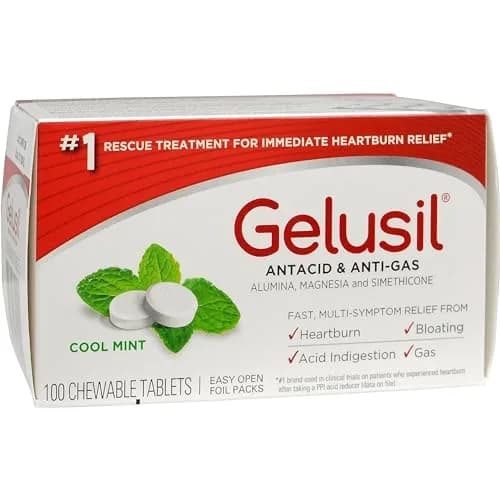 Gelusil Antacid & Anti Gas Tablets for Heartburn Relief, Acid Reflux, Bloating and Gas, Cool Mint - 100ct Blister Pack | Fast Relief & Safe for Night Use thumbnail 8