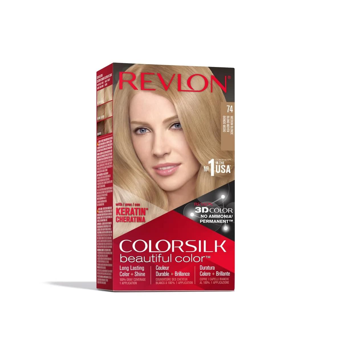 REVLON ColorSilk Haircolor, Medium Blonde 74 (204ml / 6.9 Fl Oz) | Ammonia-Free Permanent Hair Dye - main product image