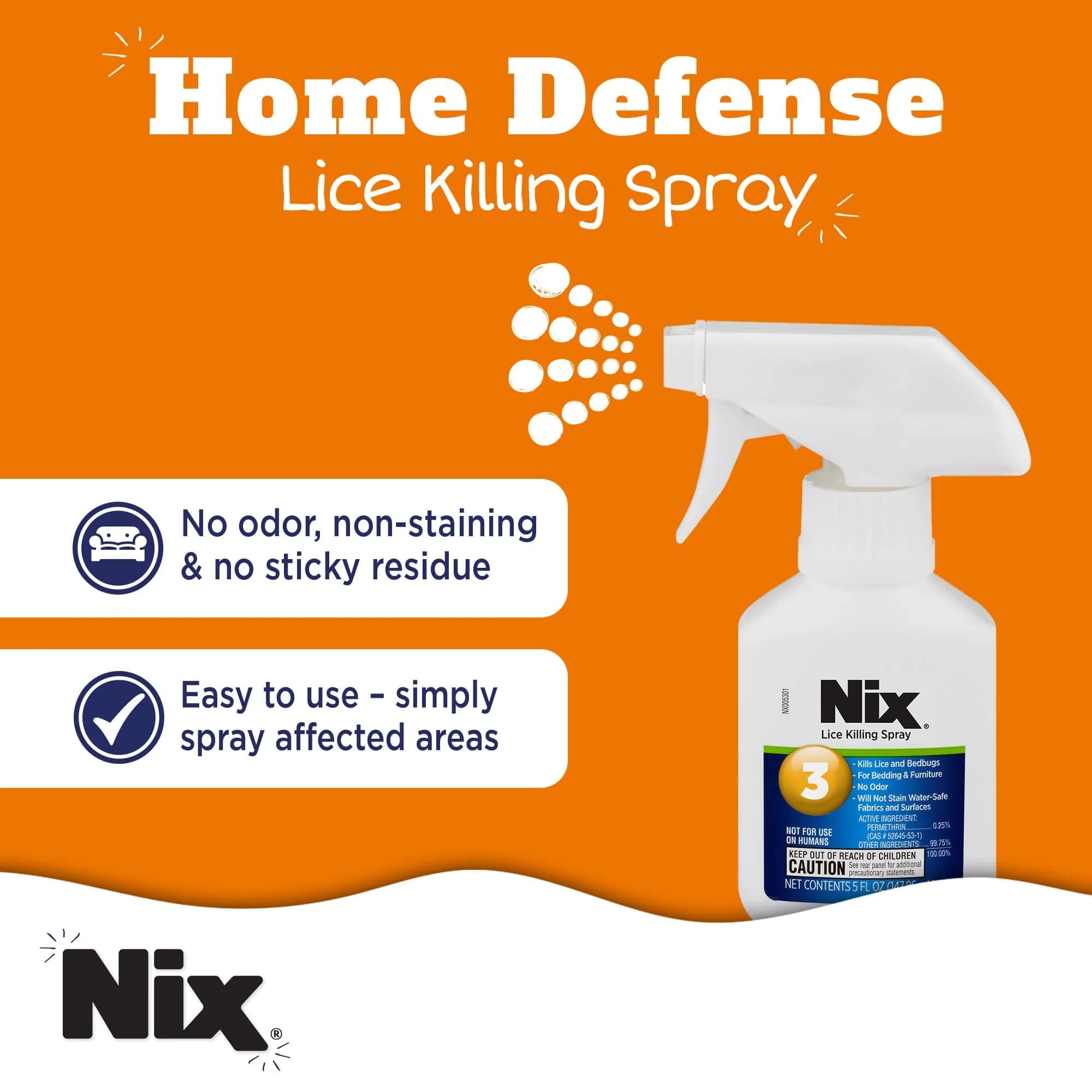 Nix Home Use Lice & Bed Bug Killing Spray 148ml (5 Fl Oz) | Kills Lice on Furniture & Bedding - view 3