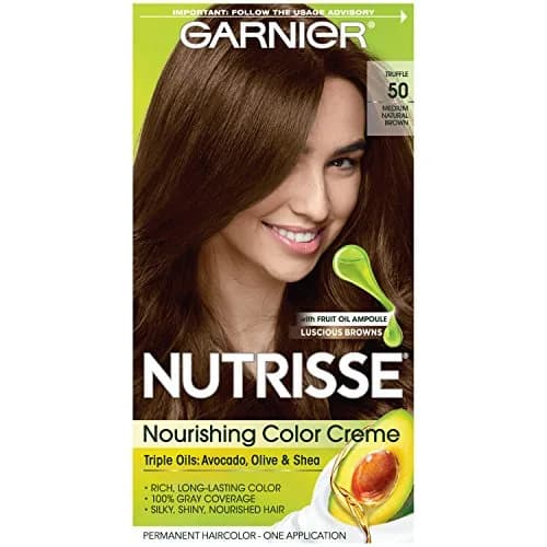 Garnier Nutrisse Nourishing Hair Color Creme, 50 Medium Natural Brown (Truffle) 4.13 fl oz (122 ml) | Permanent Grey Coverage thumbnail 1