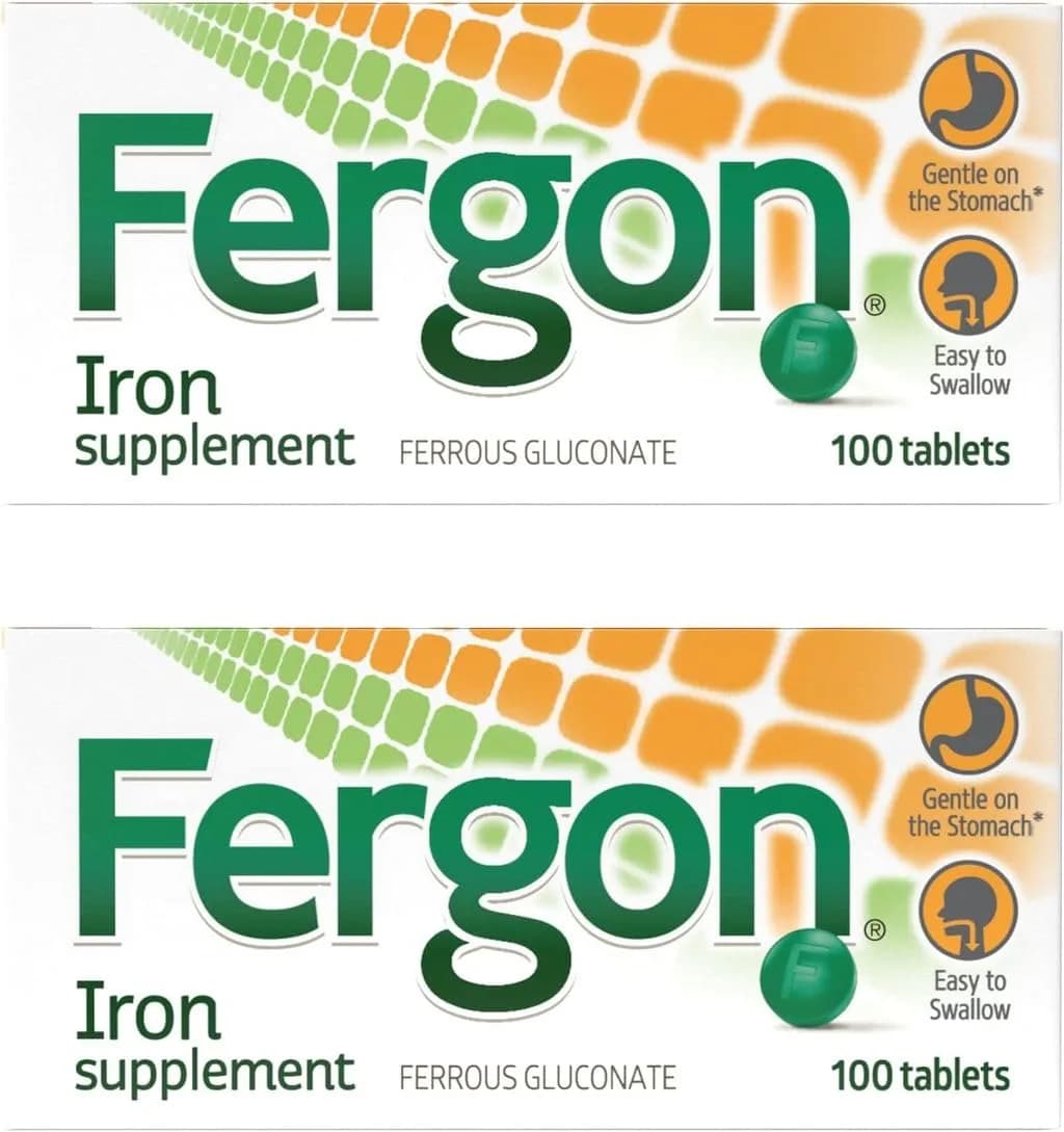 Fergon Iron Highly Soluble & Easily Digested, 27 mg Iron, 100 Tablets | Supports Red Blood Cell Production & Iron Deficiency — Box