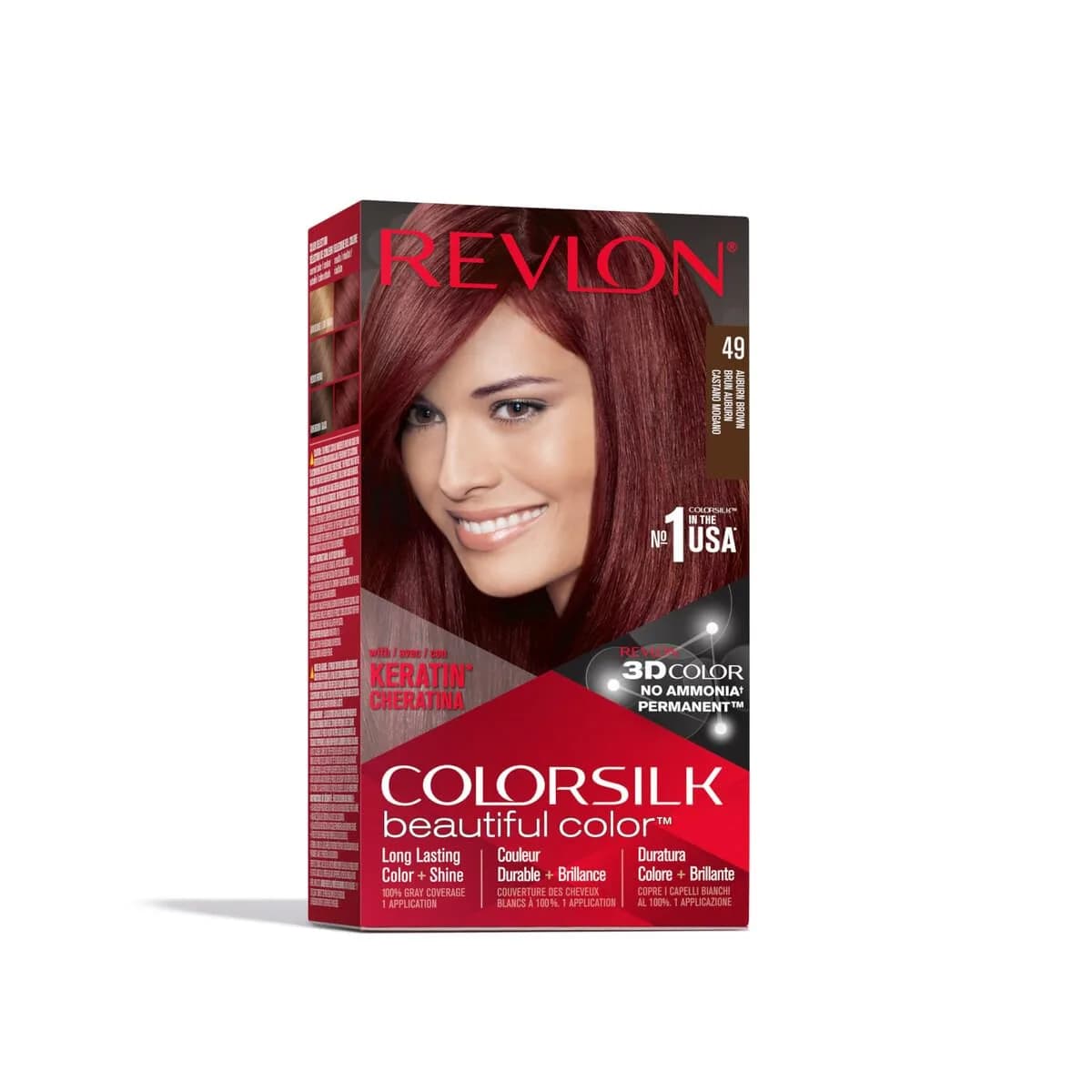 Revlon Colorsilk 49 Auburn Brown Permanent Hair Dye - Ammonia-Free, Keratin, 100% Gray Coverage — 49 Auburn Brown