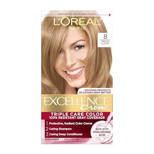 L'Oreal Paris Excellence Crème Permanent Hair Dye Medium Blonde | Triple Care Color with Hyaluronic Acid for 100% Gray Coverage thumbnail 1