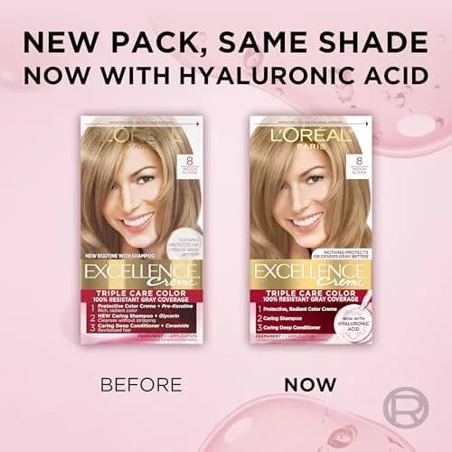 L'Oreal Paris Excellence Crème Permanent Hair Dye Medium Blonde | Triple Care Color with Hyaluronic Acid for 100% Gray Coverage thumbnail 9