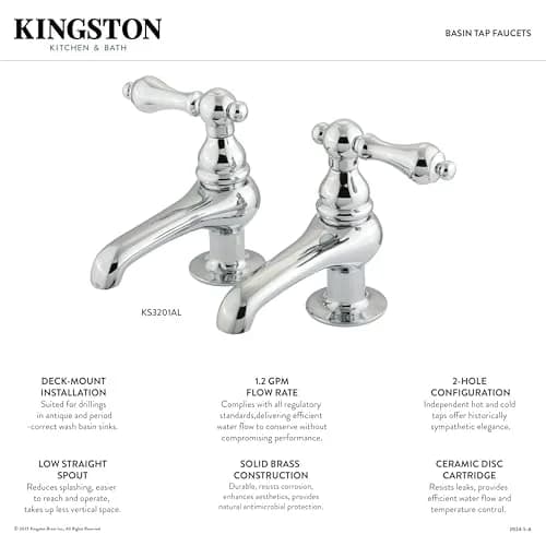Kingston Brass KS3201AX Restoration Basin Tap Faucet, Chrome, 3.88 x 3.5 x 1.75 | Drip-Free Ceramic Cartridge thumbnail 2