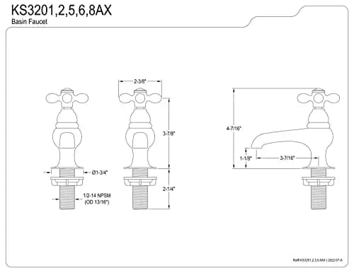 Kingston Brass KS3201AX Restoration Basin Tap Faucet, Chrome, 3.88 x 3.5 x 1.75 | Drip-Free Ceramic Cartridge thumbnail 3