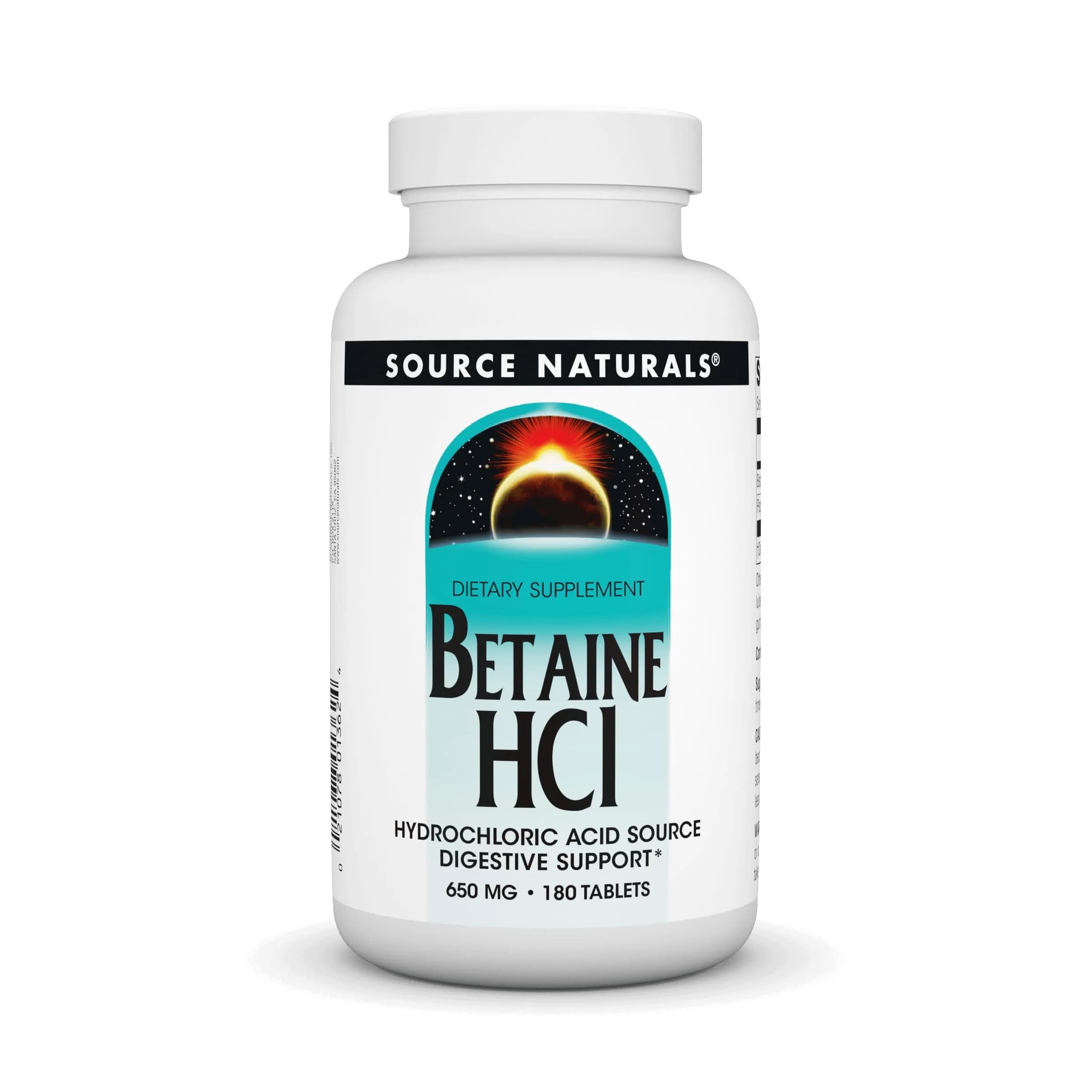 Source Naturals Betaine HCl 650 mg Tablets | Digestive Support with Pepsin (180 Count)