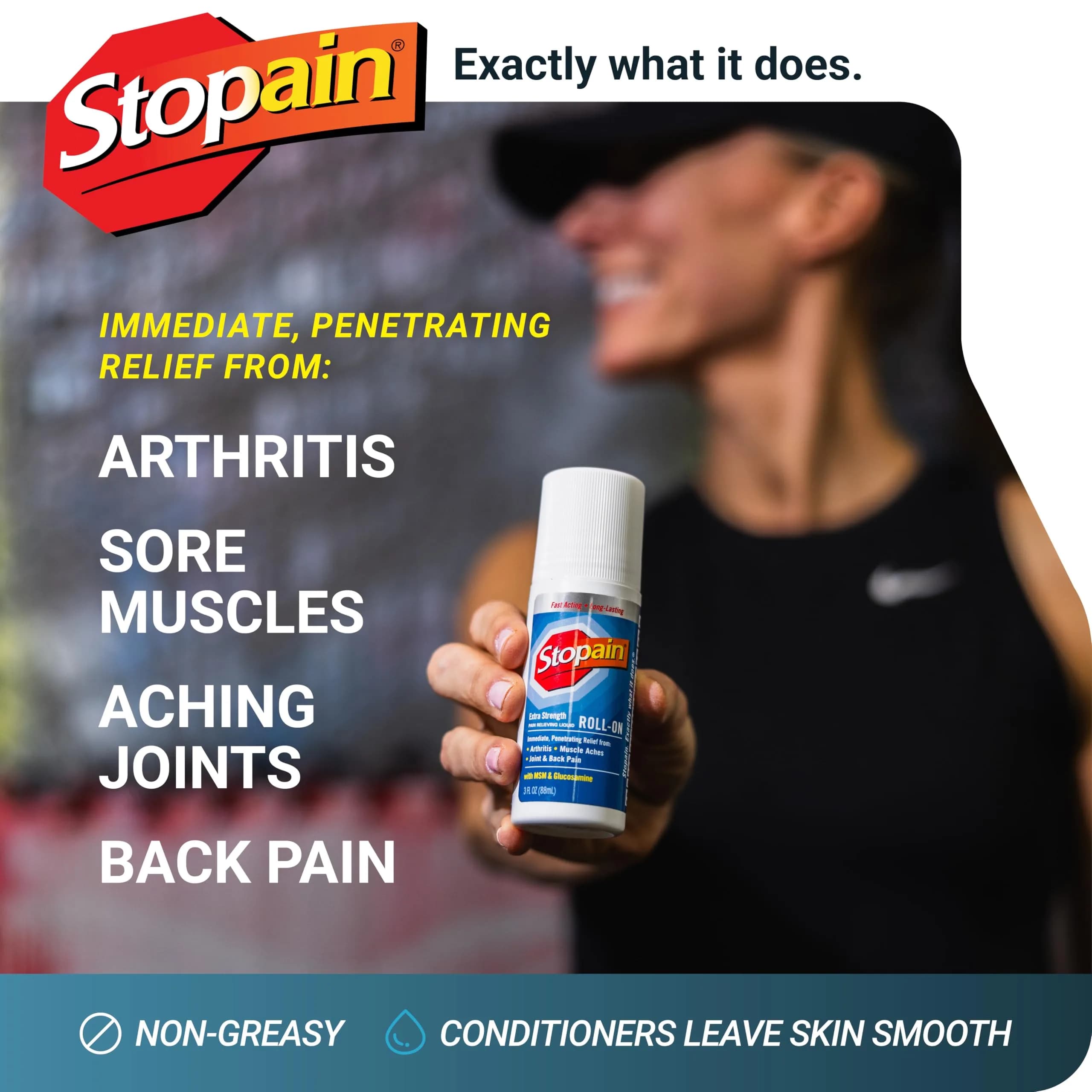 Stopain Pain Relief Roll-On Gel 88.7 ml (3 Fl Oz) | Menthol 8% Topical Analgesic for Arthritis & Muscle Pain - view 2