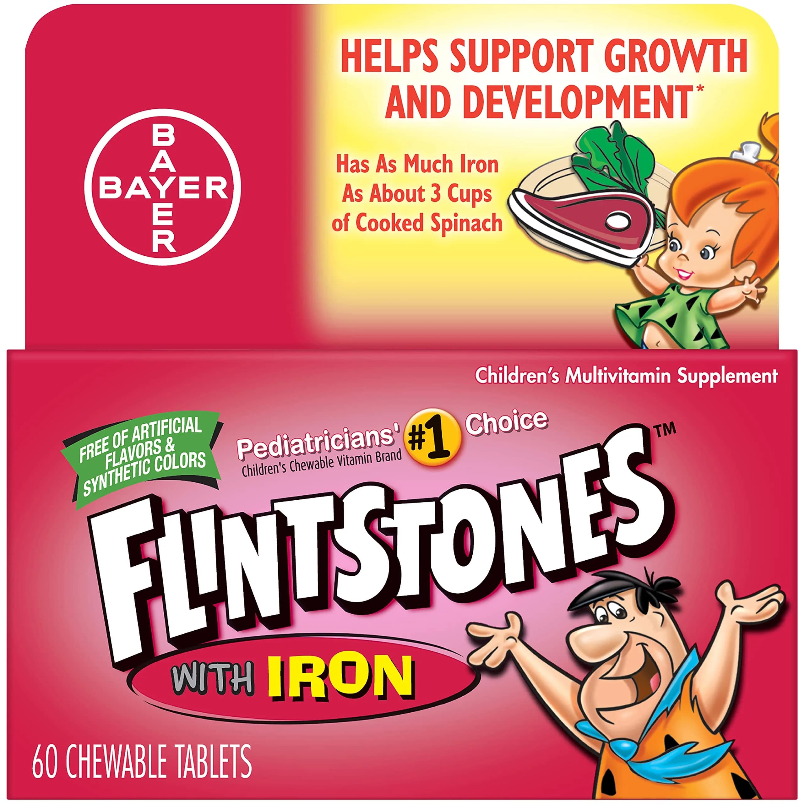 Flintstones Chewable Kids Vitamins with Iron, Multivitamin for Kids & Toddlers 60 Count | Pediatrician Recommended - main product image