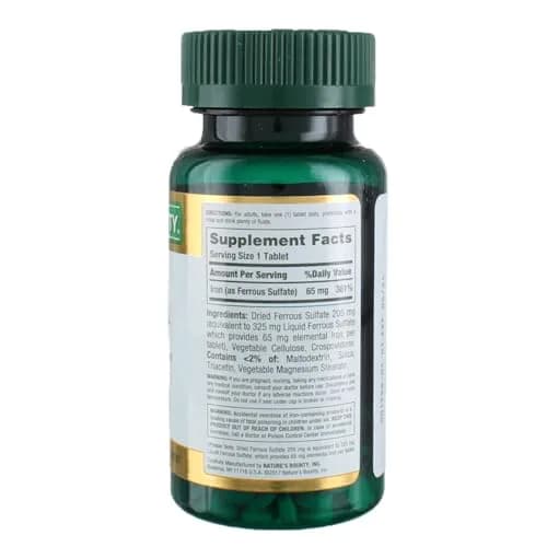 Nature's Bounty Iron 65 Mg Ferrous Sulfate 200 Tablets (65 mg) thumbnail 2
