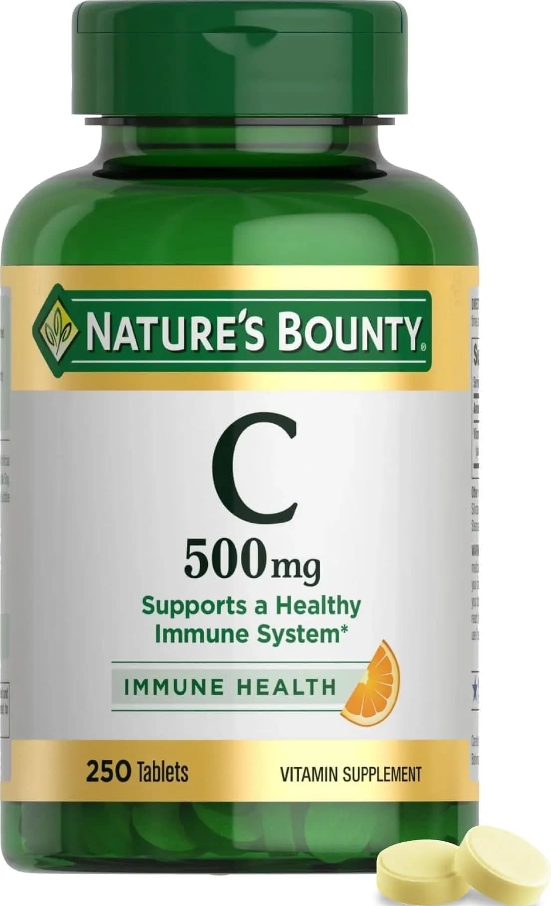 Nature's Bounty Vitamin C 500mg Tablets 250 Count (113g) | Immune Support & Antioxidant Power — White