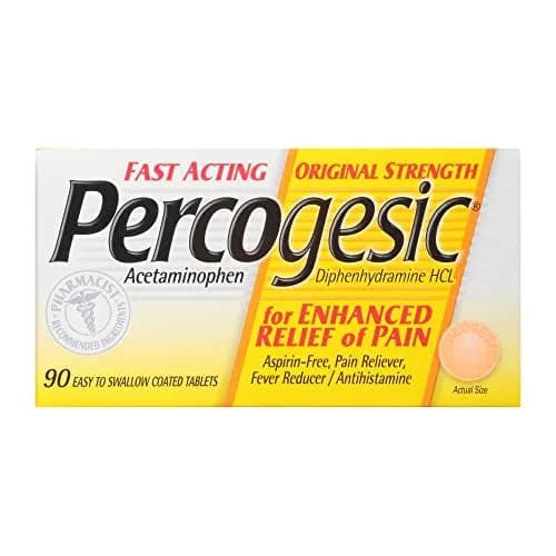 Percogesic Acetaminophen & Diphenhydramine Caplets 90 | Aspirin-Free Fast Relief thumbnail 1