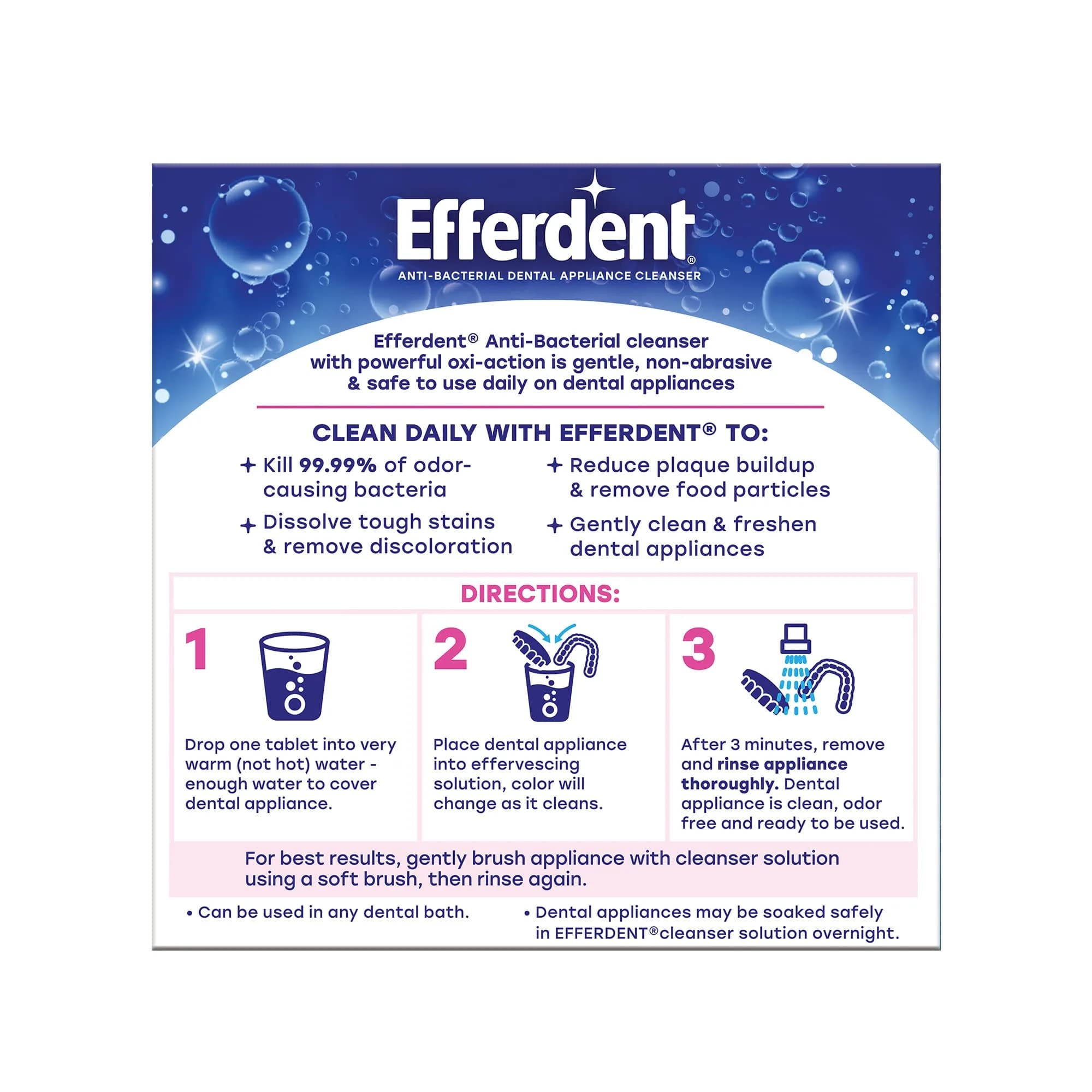 Efferdent Denture Cleaner Tablets Complete Clean 44 Count | Kills 99.99% Bacteria in 3 Minutes - view 6