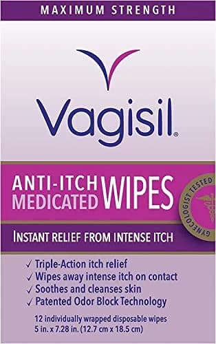 Vagisil Anti-Itch Medicated Feminine Wipes, Max Strength, 12 Wipes (1 Pack) | Fast Relief for Intense Vaginal Itching thumbnail 1