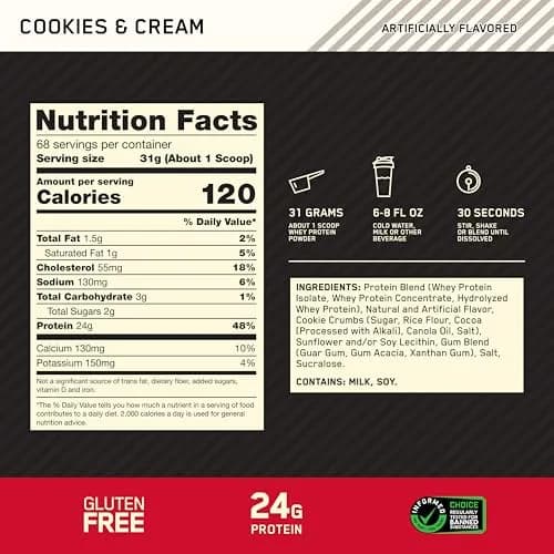 Optimum Nutrition Gold Standard 100% Whey Protein Powder Cookies & Cream 2.27 kg (5 lb) | High Protein for Muscle Support thumbnail 3