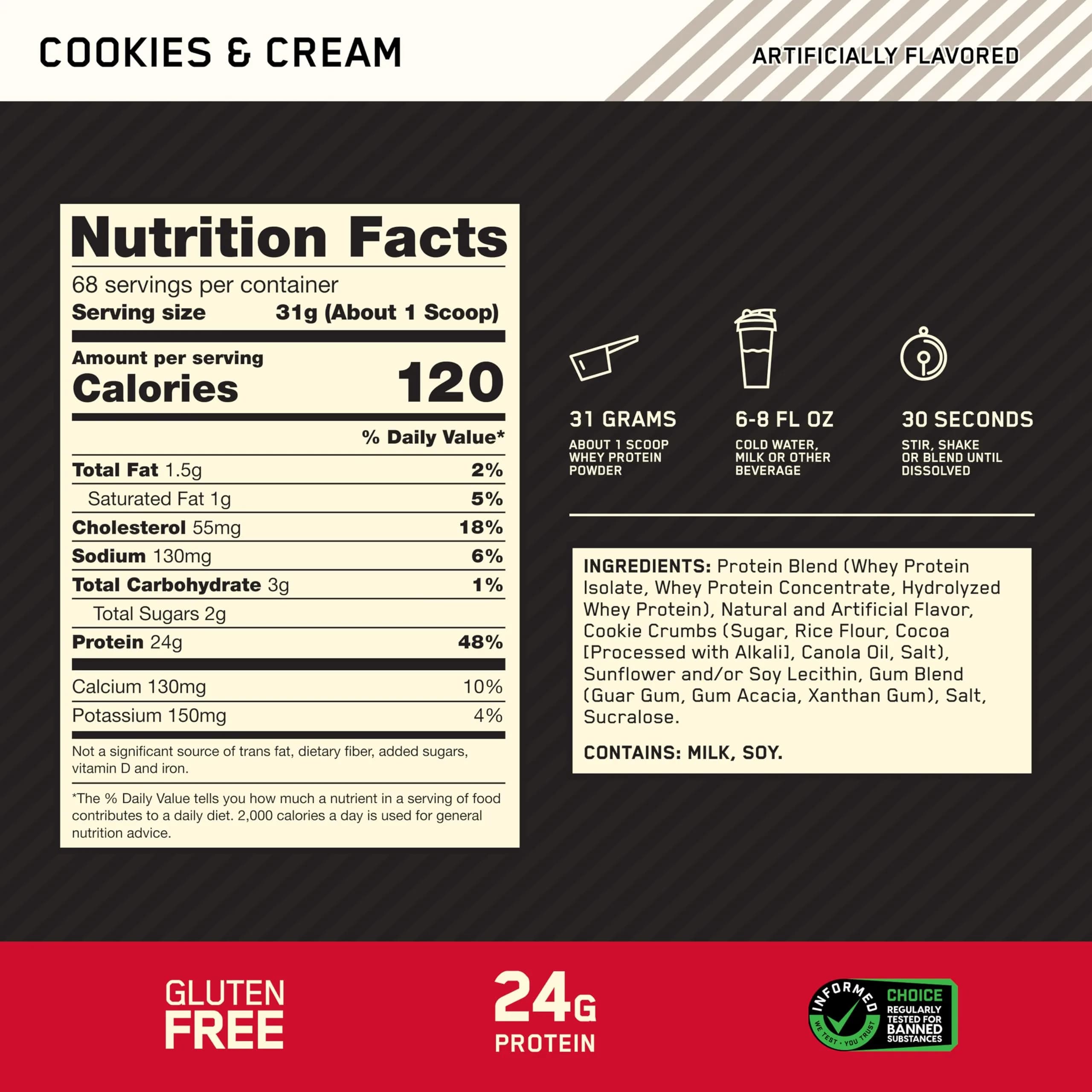 Optimum Nutrition Gold Standard 100% Whey Protein Powder Cookies & Cream 2.27 kg (5 lb) | High Protein for Muscle Support - view 3