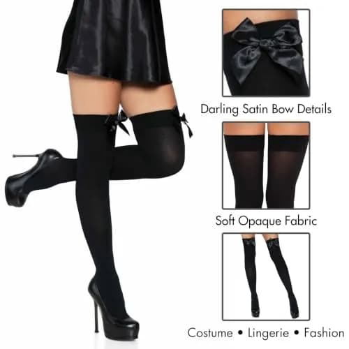 Leg Avenue Women's Opaque Thigh High with Satin Bow, Black | Sexy, Stretchable Hosiery for Women thumbnail 4